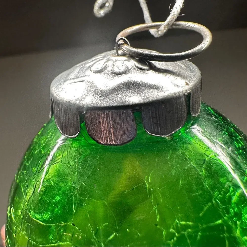 Antique German Kugel green crackle glass drop hand made